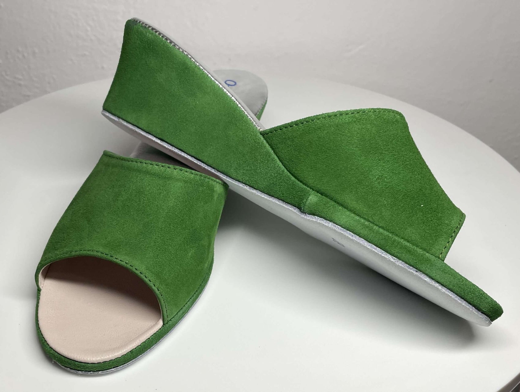 0103 Camoscio Verde Suola Bufalo Ciabatte da camera Donna Original Milly Made in Italy