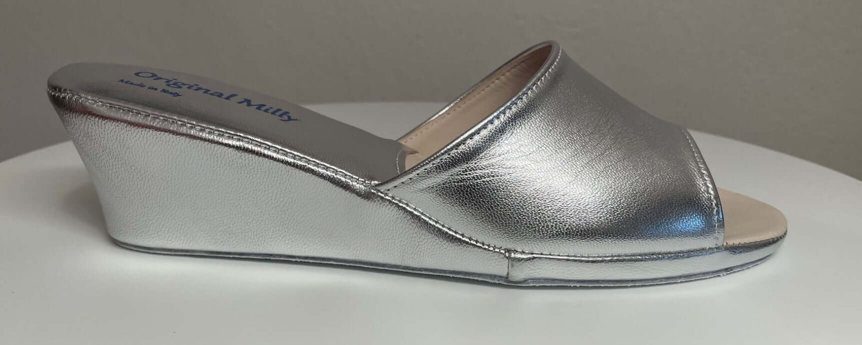 0103 Nappa Argento Suola Bufalo Ciabatte da camera Donna Original Milly Made in Italy
