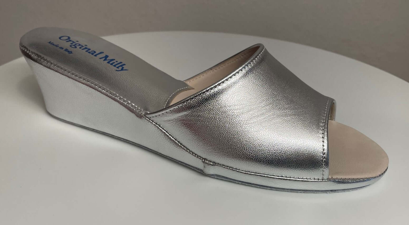 0103 Nappa Argento Suola Bufalo Ciabatte da camera Donna Original Milly Made in Italy