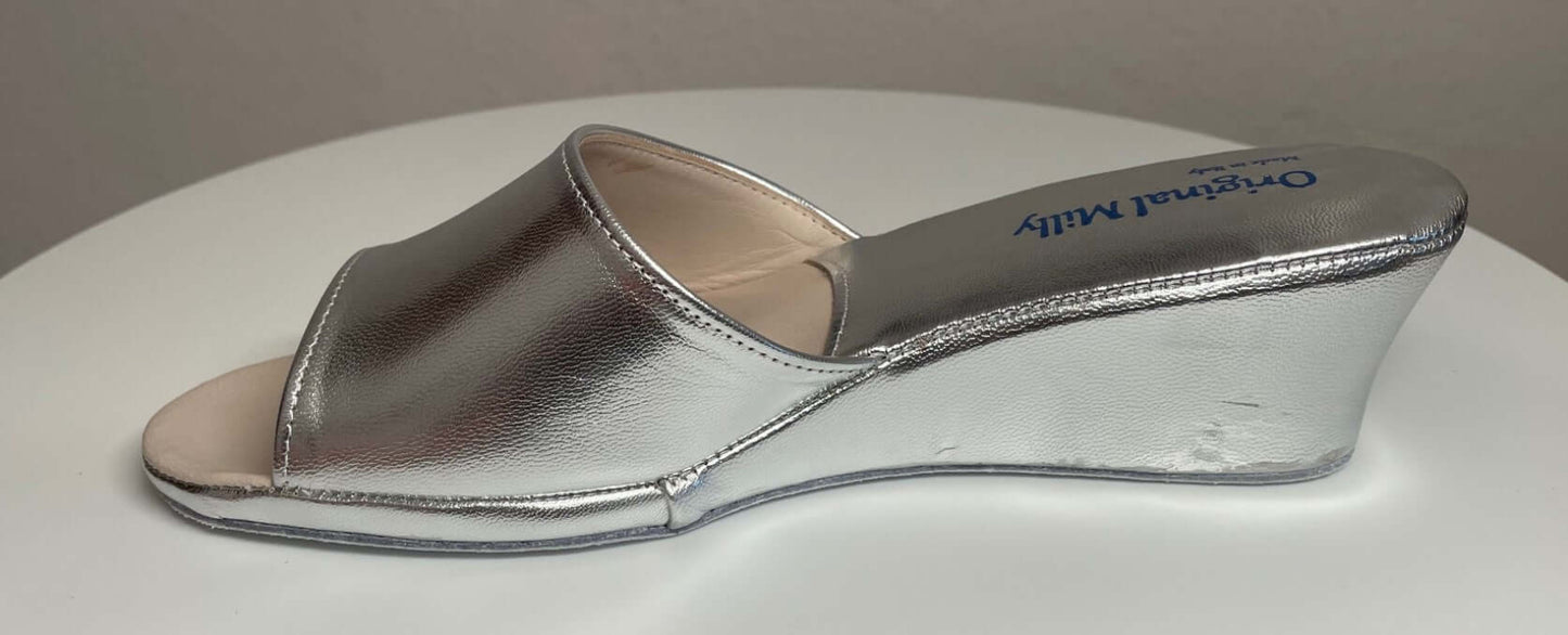 0103 Nappa Argento Suola Bufalo Ciabatte da camera Donna Original Milly Made in Italy