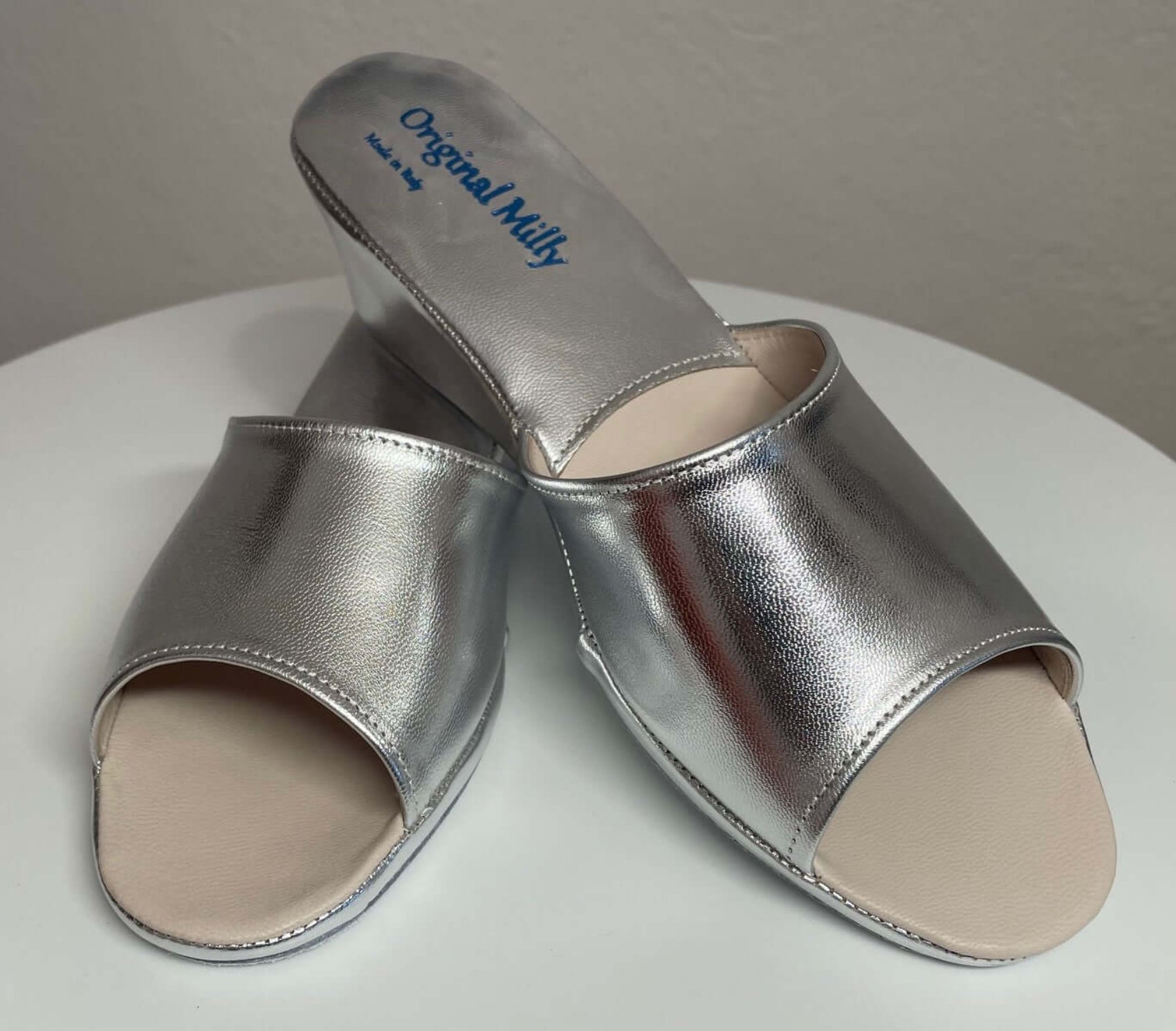 0103 Nappa Argento Suola Bufalo Ciabatte da camera Donna Original Milly Made in Italy