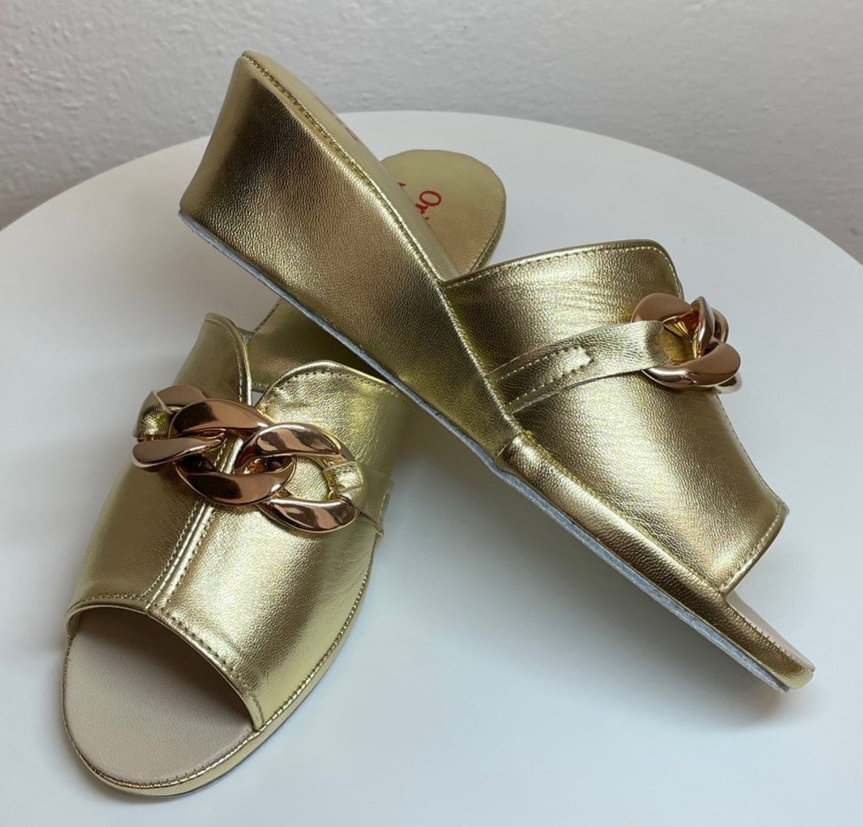 0105 Nappa Oro con catena Suola Bufalo Ciabatte da camera Donna Original Milly Made in Italy