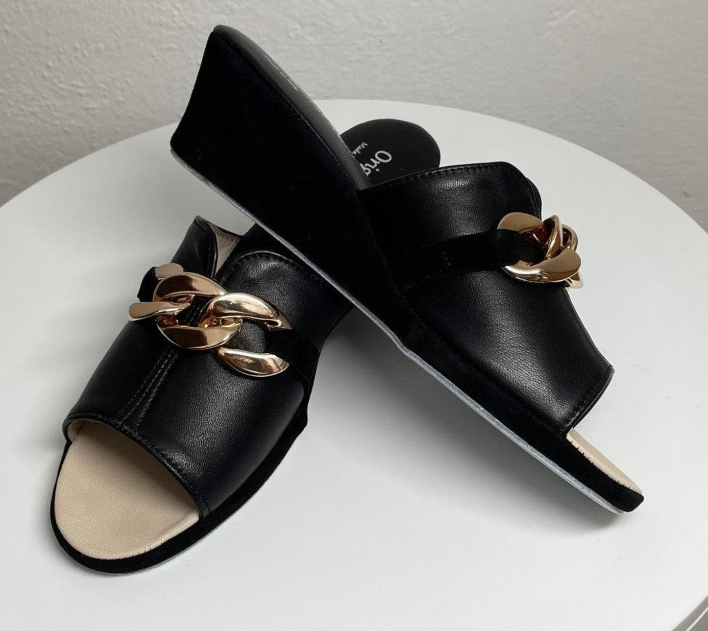 0105 Nappa e Camoscio Nero con catena Suola Bufalo Ciabatte da camera Donna Original Milly Made in Italy