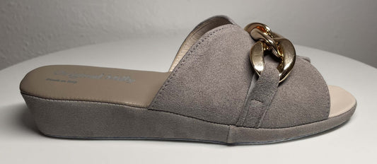 0106 Camoscio Taupe con catena in Oro Suola Bufalo Ciabatte da camera Donna Original Milly Made in Italy