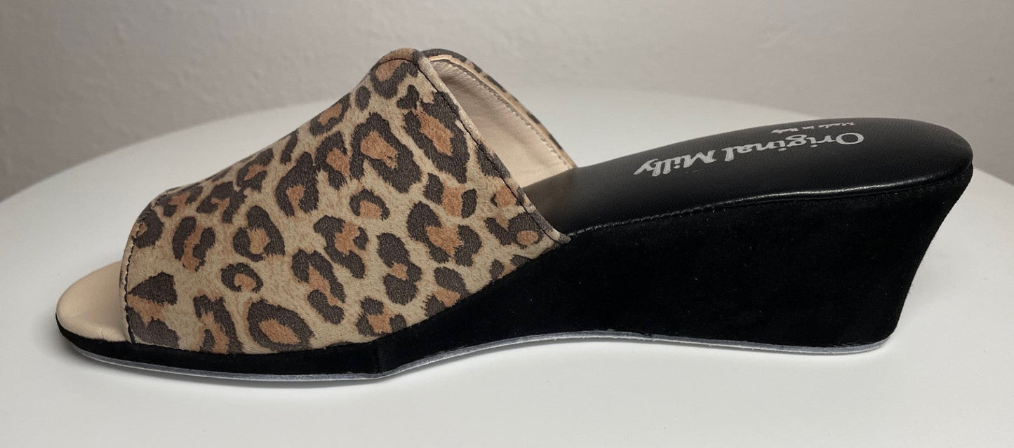 0112 Camoscio Leopardo Suola Bufalo Ciabatte da camera Donna Original Milly Made in Italy