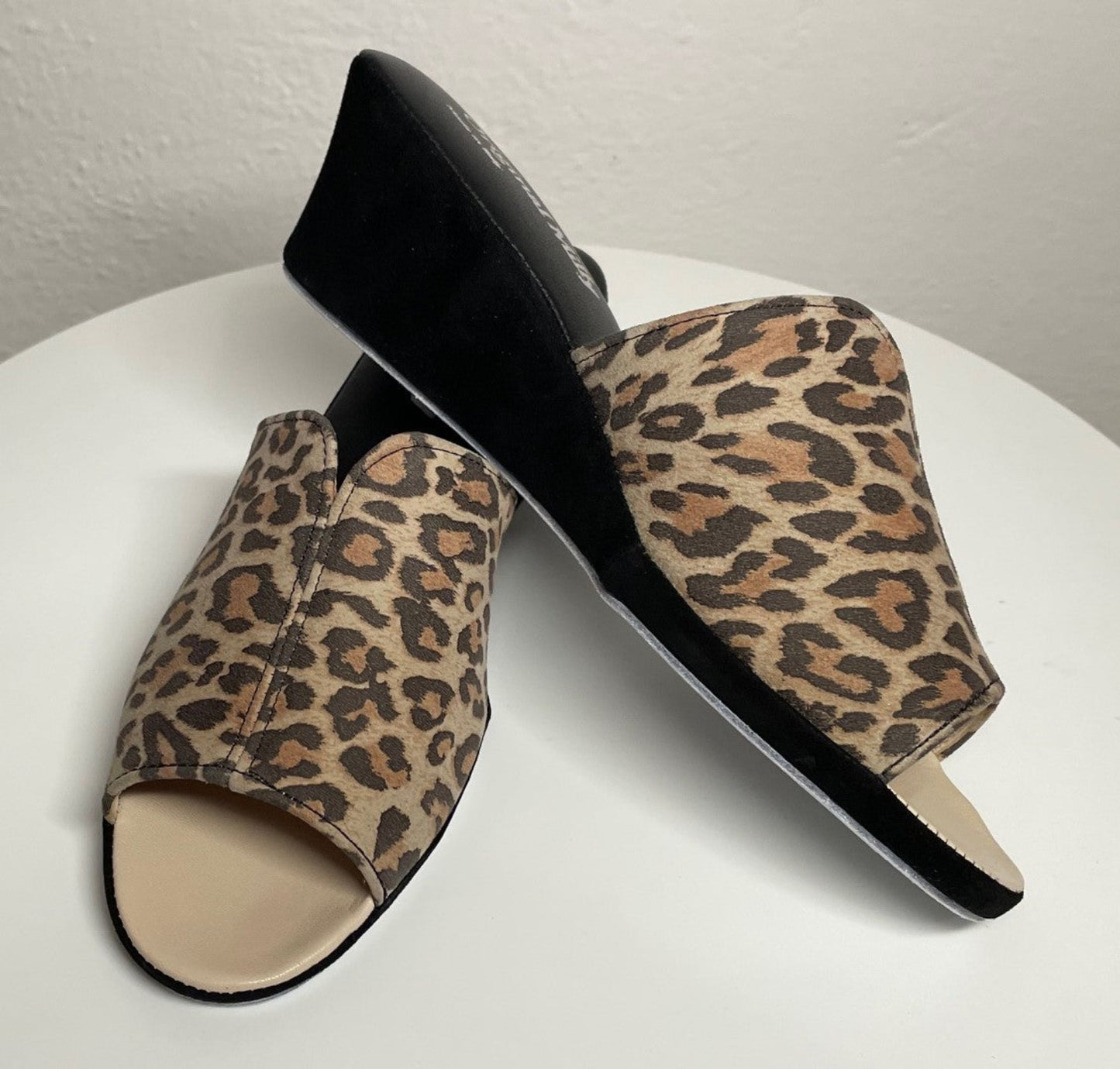 0112 Camoscio Leopardo Suola Bufalo Ciabatte da camera Donna Original Milly Made in Italy