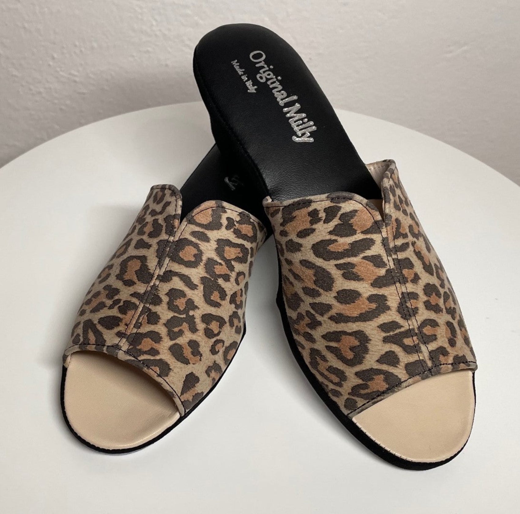 0112 Camoscio Leopardo Suola Bufalo Ciabatte da camera Donna Original Milly Made in Italy
