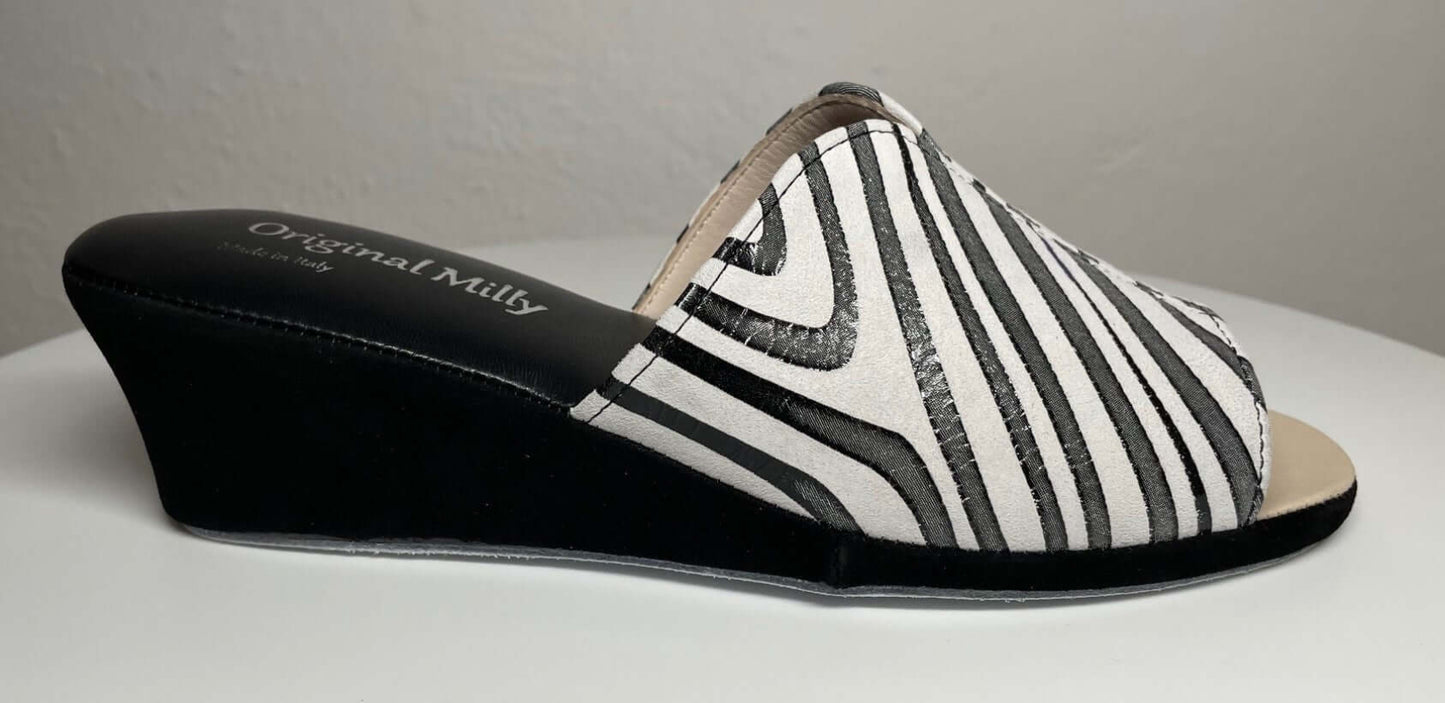 0112 Camoscio Zebrato Nero Suola Bufalo Ciabatte da camera Donna Original Milly Made in Italy