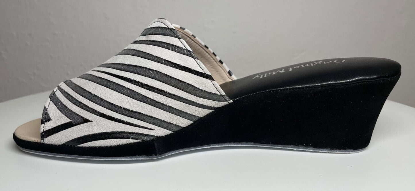 0112 Camoscio Zebrato Nero Suola Bufalo Ciabatte da camera Donna Original Milly Made in Italy