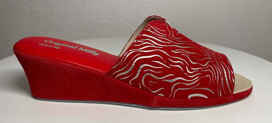 0112 Camoscio Zebrato Rosso Suola Bufalo Ciabatte da camera Donna Original Milly Made in Italy