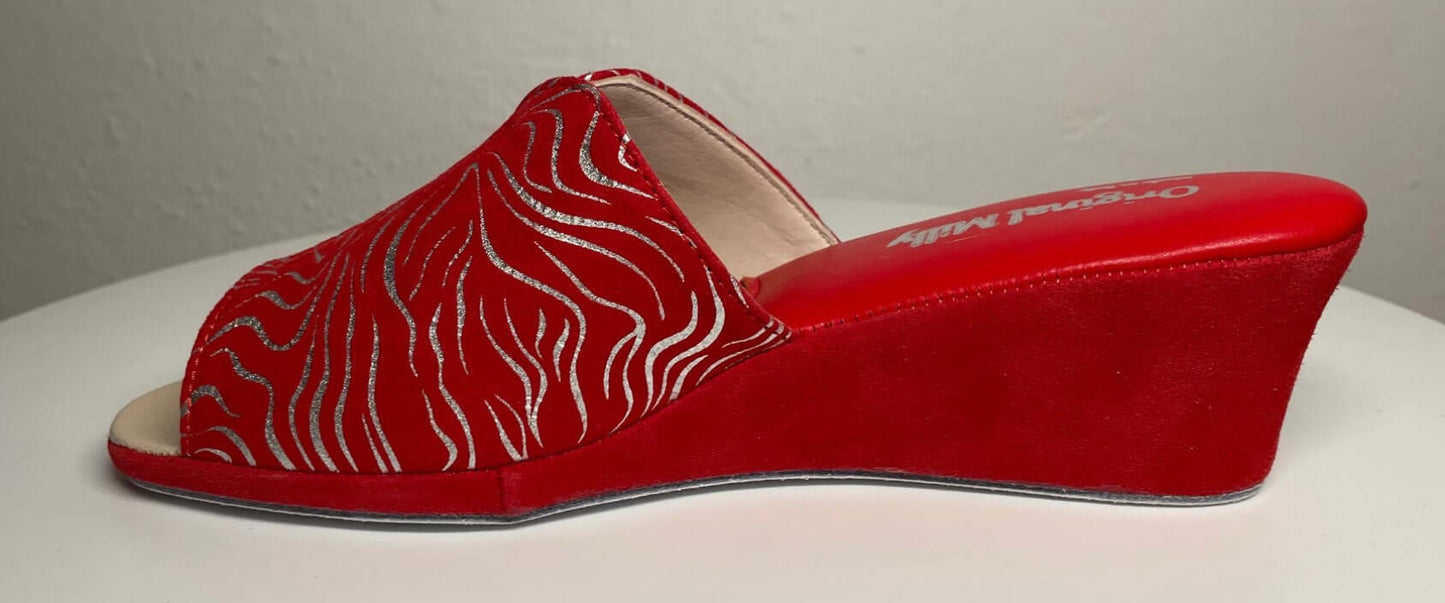 0112 Camoscio Zebrato Rosso Suola Bufalo Ciabatte da camera Donna Original Milly Made in Italy