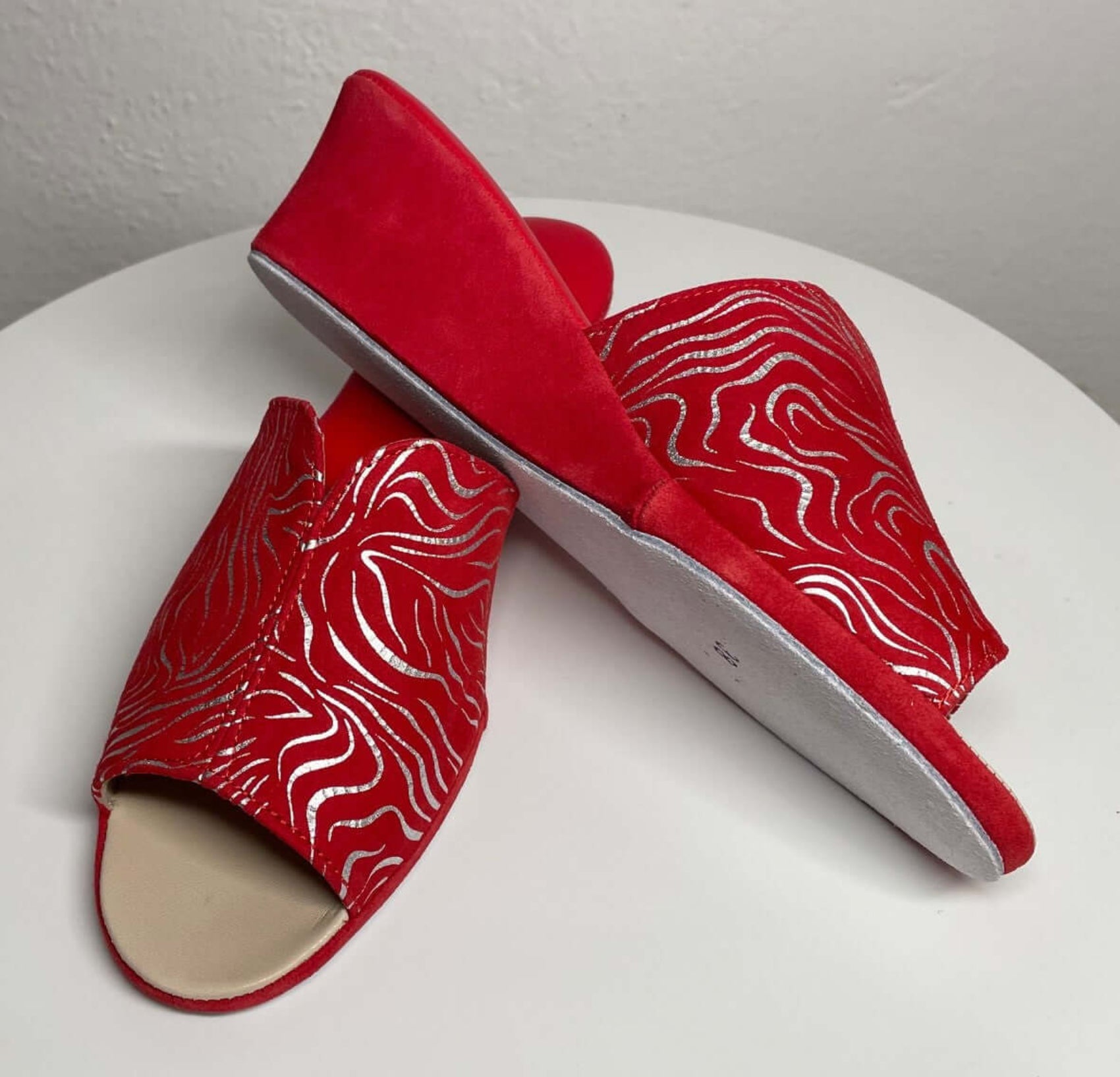 0112 Camoscio Zebrato Rosso Suola Bufalo Ciabatte da camera Donna Original Milly Made in Italy