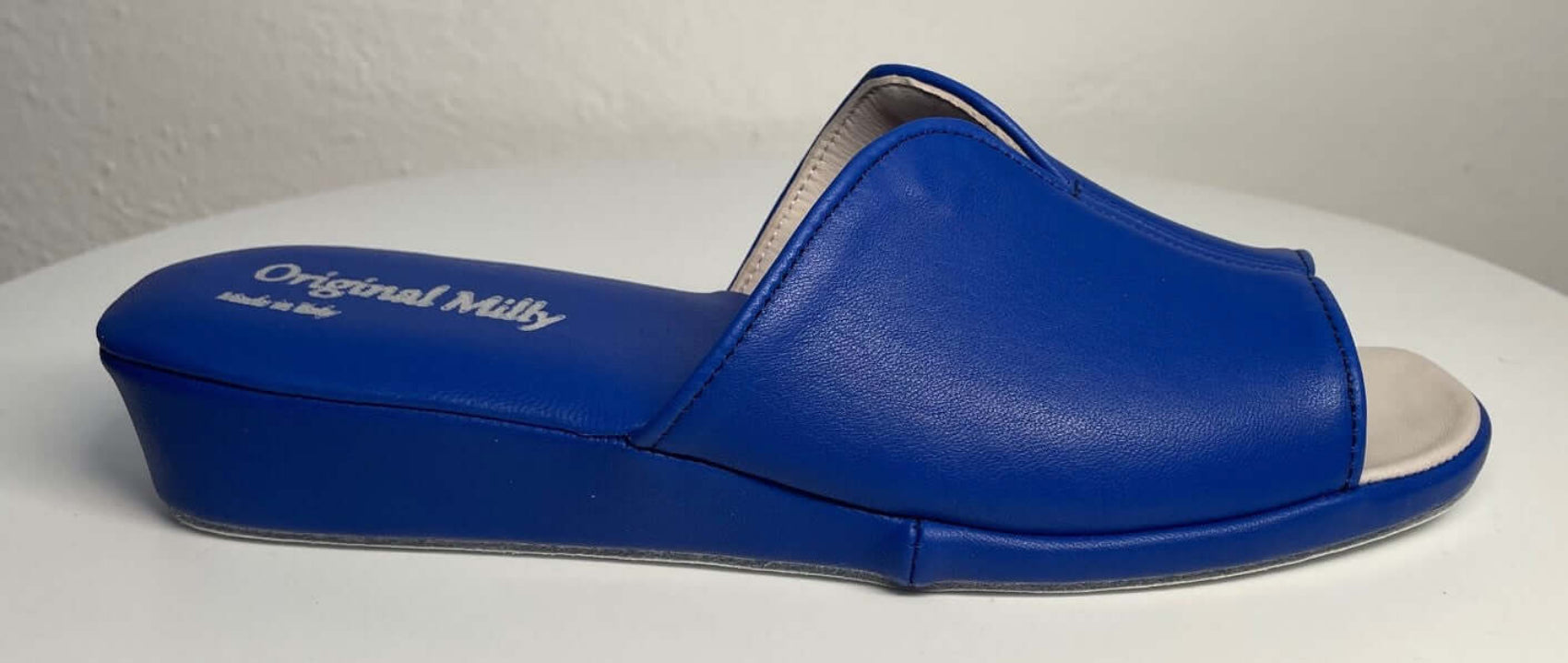 0120 Nappa e Camoscio Blu Suola Bufalo Ciabatte da camera Donna Original Milly Made in Italy