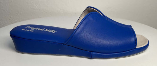 0120 Nappa e Camoscio Blu Suola Bufalo Ciabatte da camera Donna Original Milly Made in Italy