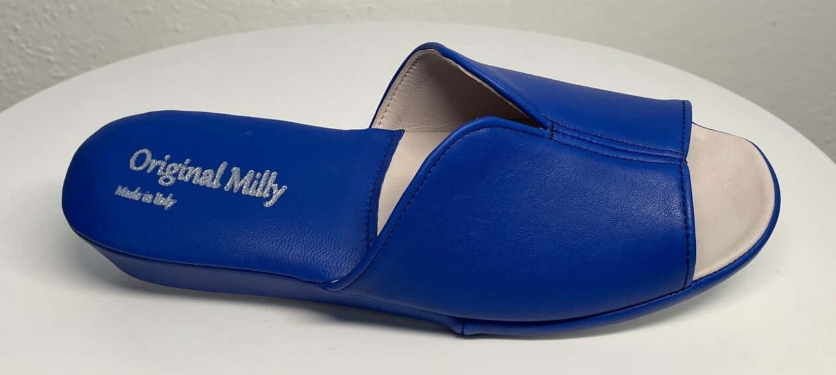 0120 Nappa e Camoscio Blu Suola Bufalo Ciabatte da camera Donna Original Milly Made in Italy