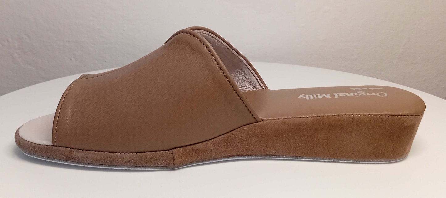 0120 Nappa e Camoscio Taupe Suola Bufalo Ciabatte da camera Donna Original Milly Made in Italy