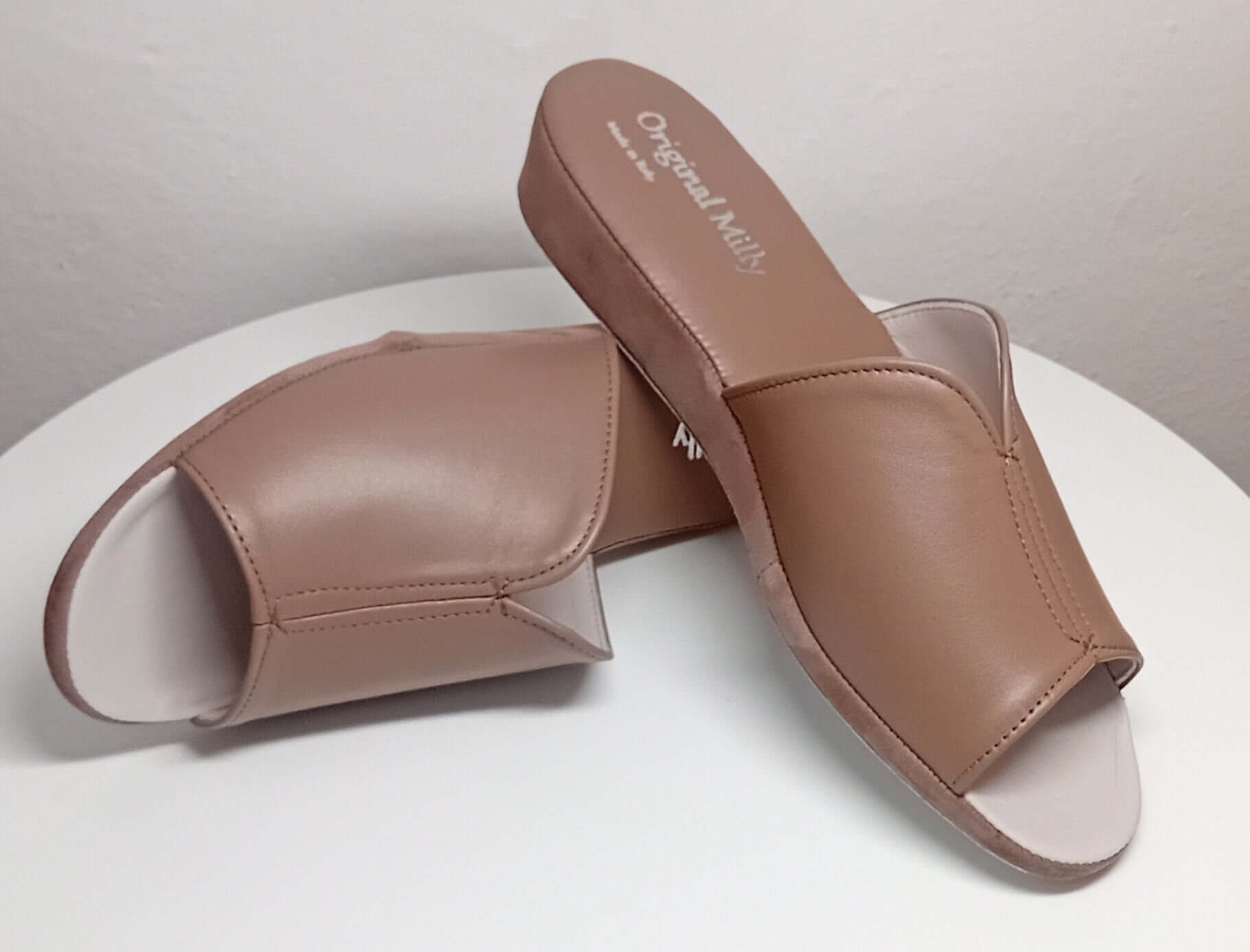 0120 Nappa e Camoscio Taupe Suola Bufalo Ciabatte da camera Donna Original Milly Made in Italy