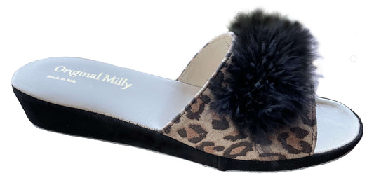Original Milly 203 Camoscio Leopardo (PelleTop) Ciabatta da camera donna