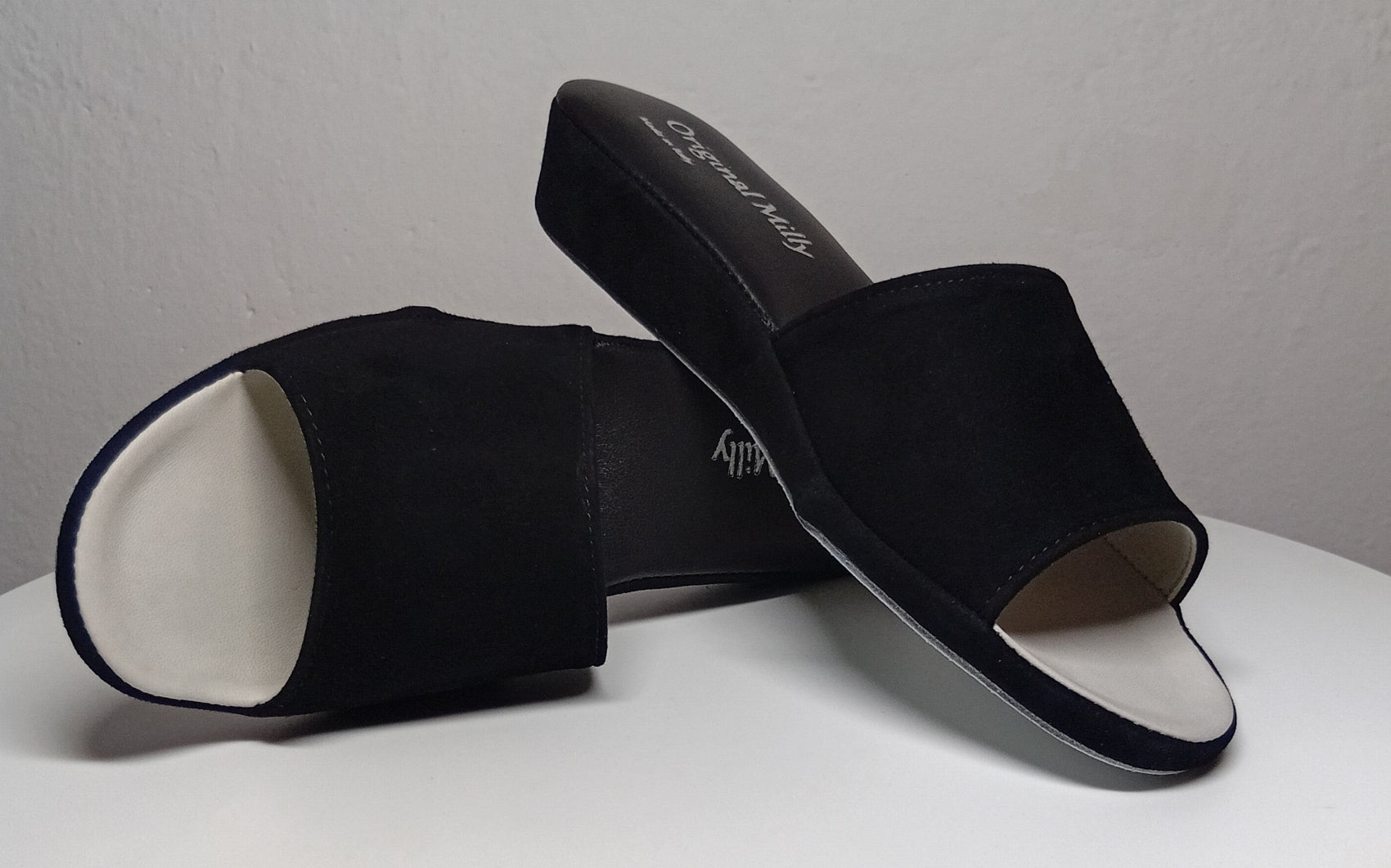 0202 Camoscio e Nappa Nera Suola Bufalo Ciabatte da camera Donna Original Milly Made in Italy - Foto N 7