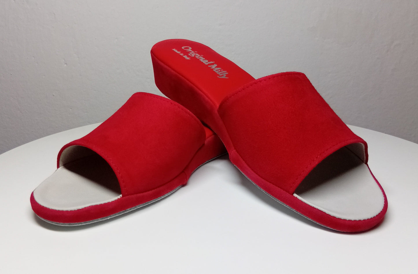 0202 Camoscio e Nappa Rossa Suola Bufalo Ciabatte da camera Donna Original Milly Made in Italy - Foto N 4