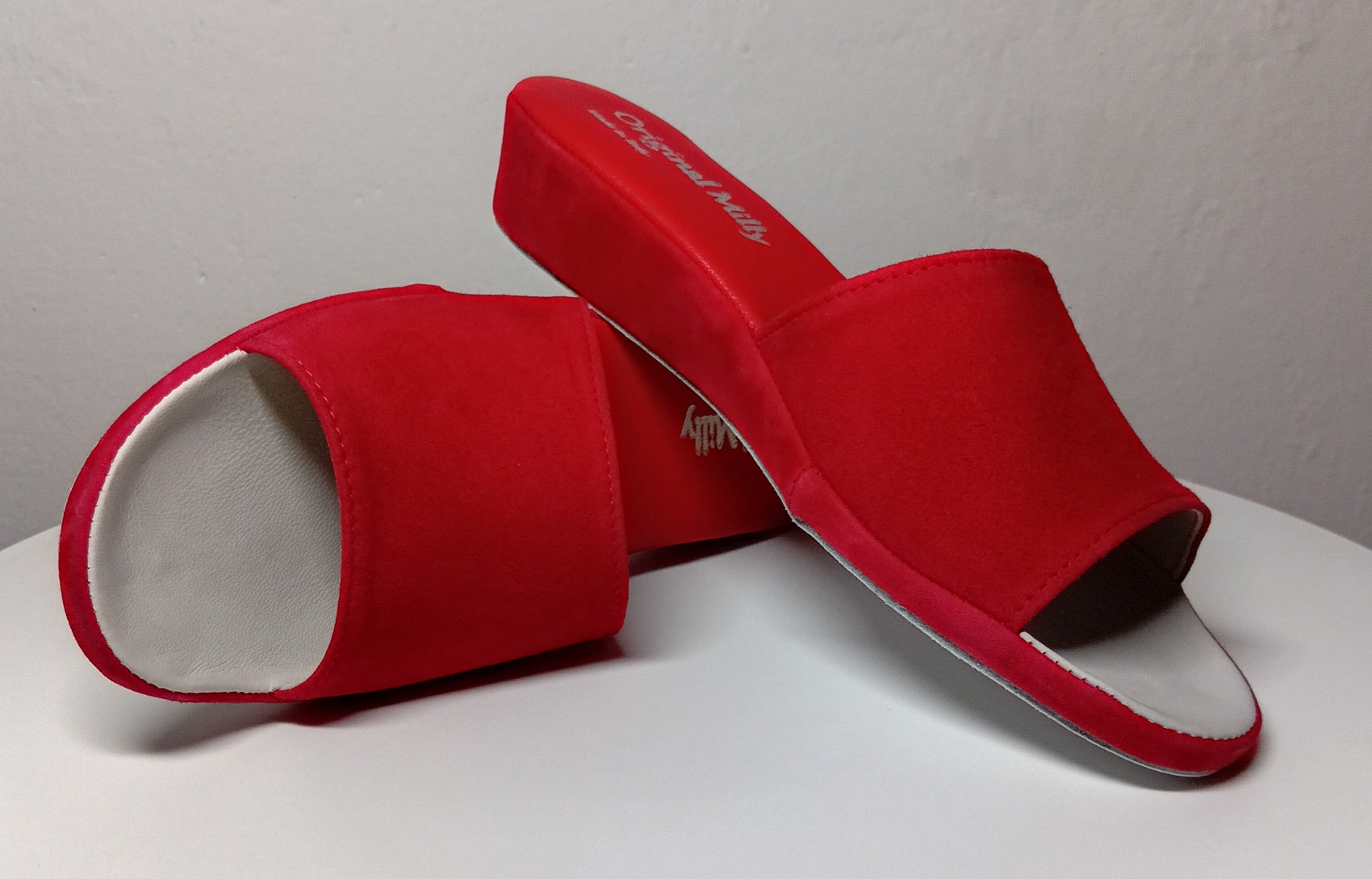 0202 Camoscio e Nappa Rossa Suola Bufalo Ciabatte da camera Donna Original Milly Made in Italy - Foto N 7