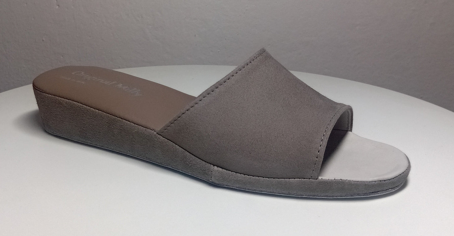 0202 Camoscio e Nappa Taupe Suola Bufalo Ciabatte da camera Donna Original Milly Made in Italy - Foto N 2