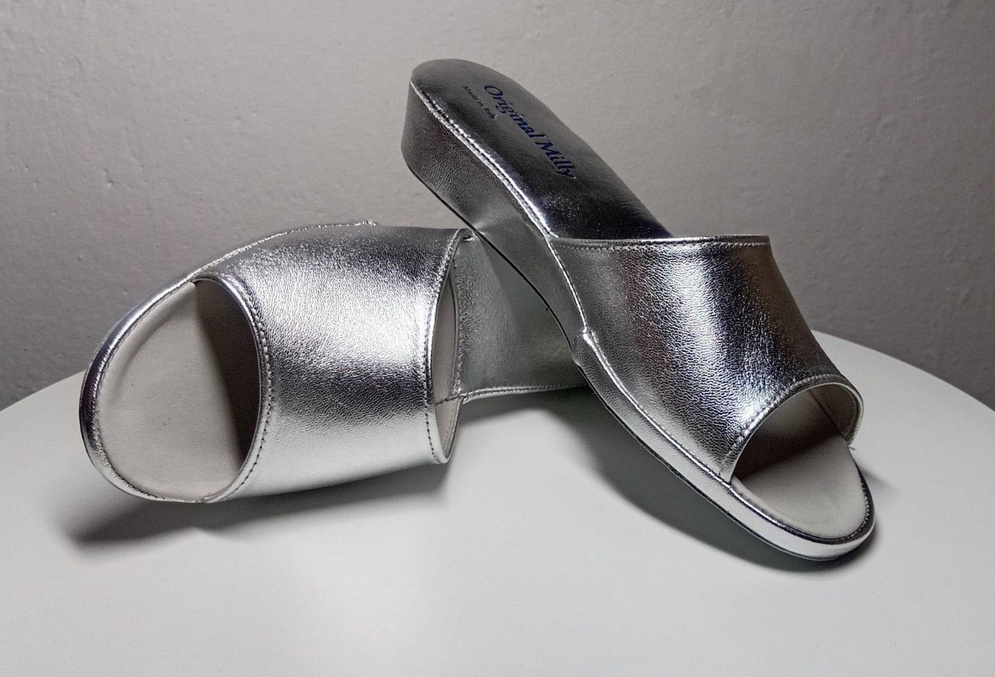 0202 Nappa Argento Suola Bufalo Ciabatte da camera Donna Original Milly Made in Italy - Foto N 7