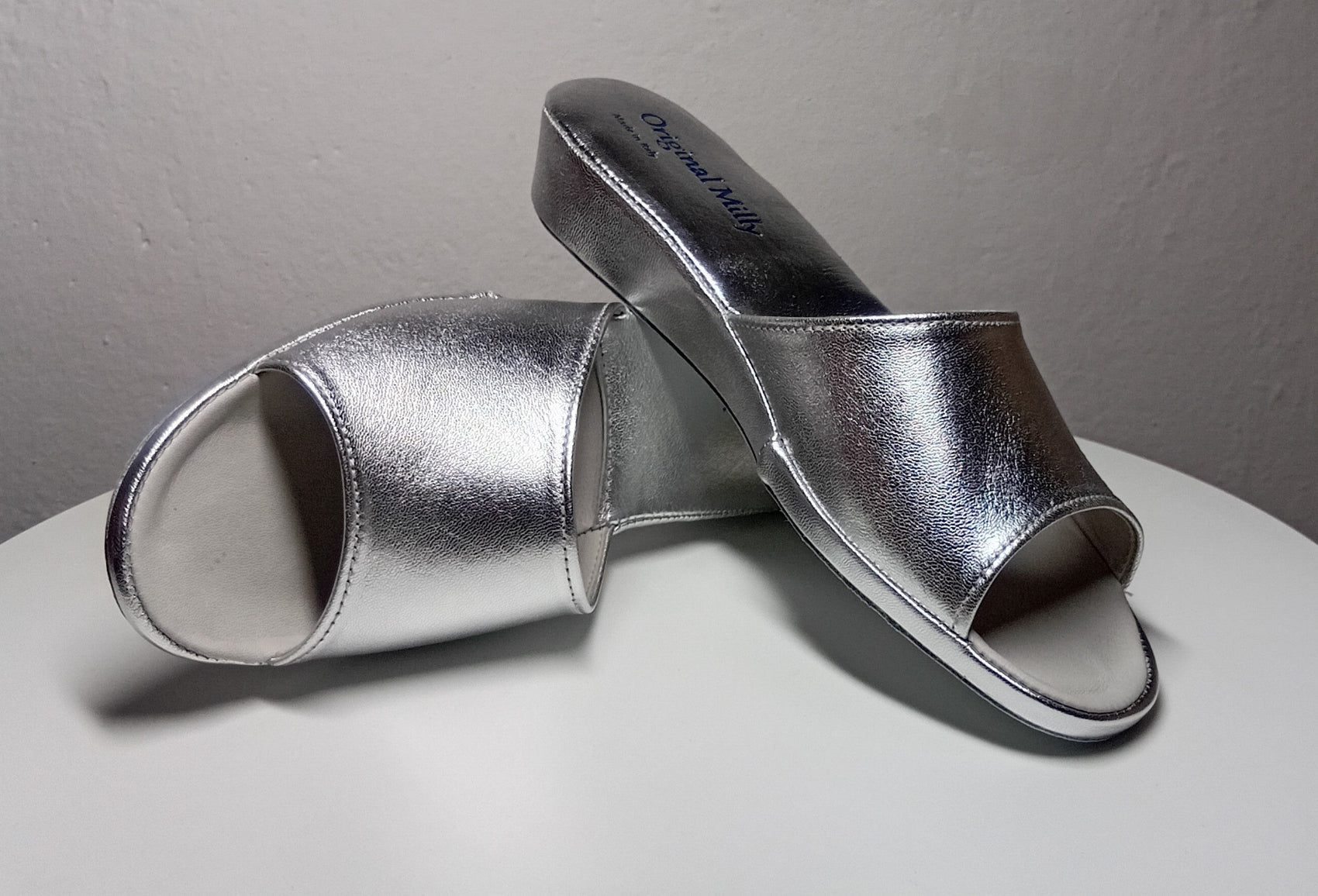 0202 Nappa Argento Suola Bufalo Ciabatte da camera Donna Original Milly Made in Italy - Foto N 7