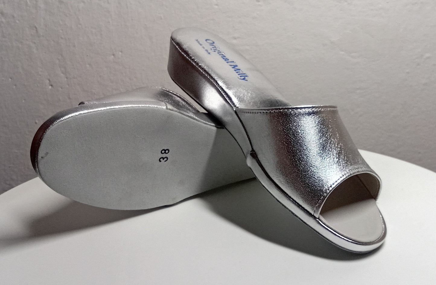 0202 Nappa Argento Suola Bufalo Ciabatte da camera Donna Original Milly Made in Italy - Foto N 8
