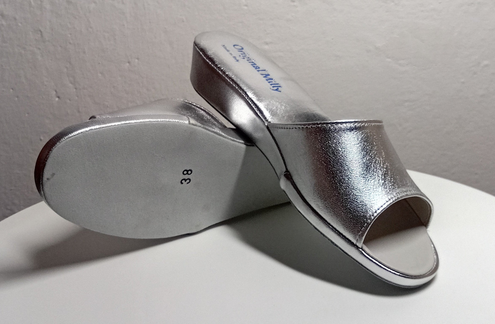 0202 Nappa Argento Suola Bufalo Ciabatte da camera Donna Original Milly Made in Italy - Foto N 8