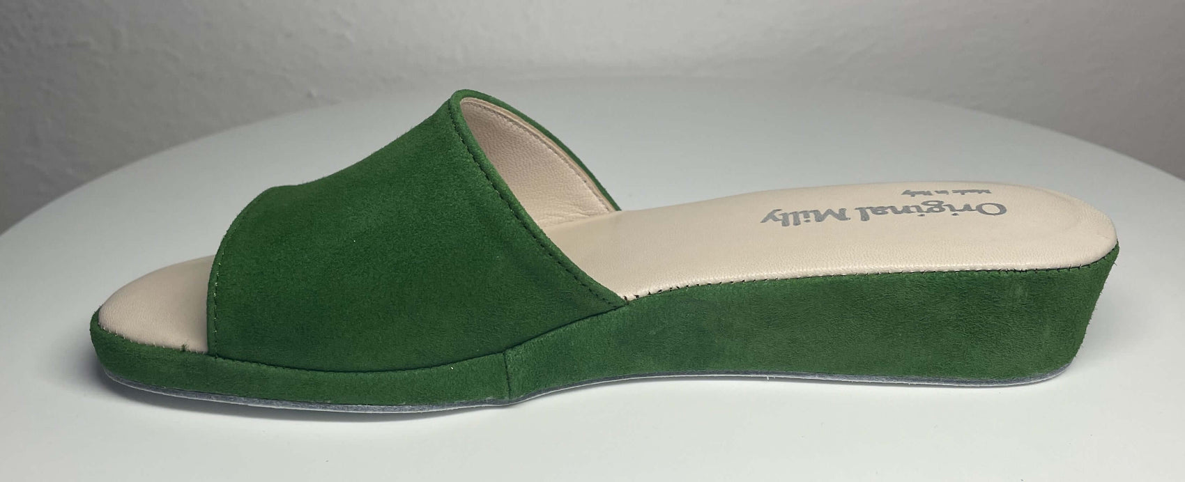0203 Camoscio Verde Suola Bufalo Ciabatte da camera Donna Original Milly Made in Italy