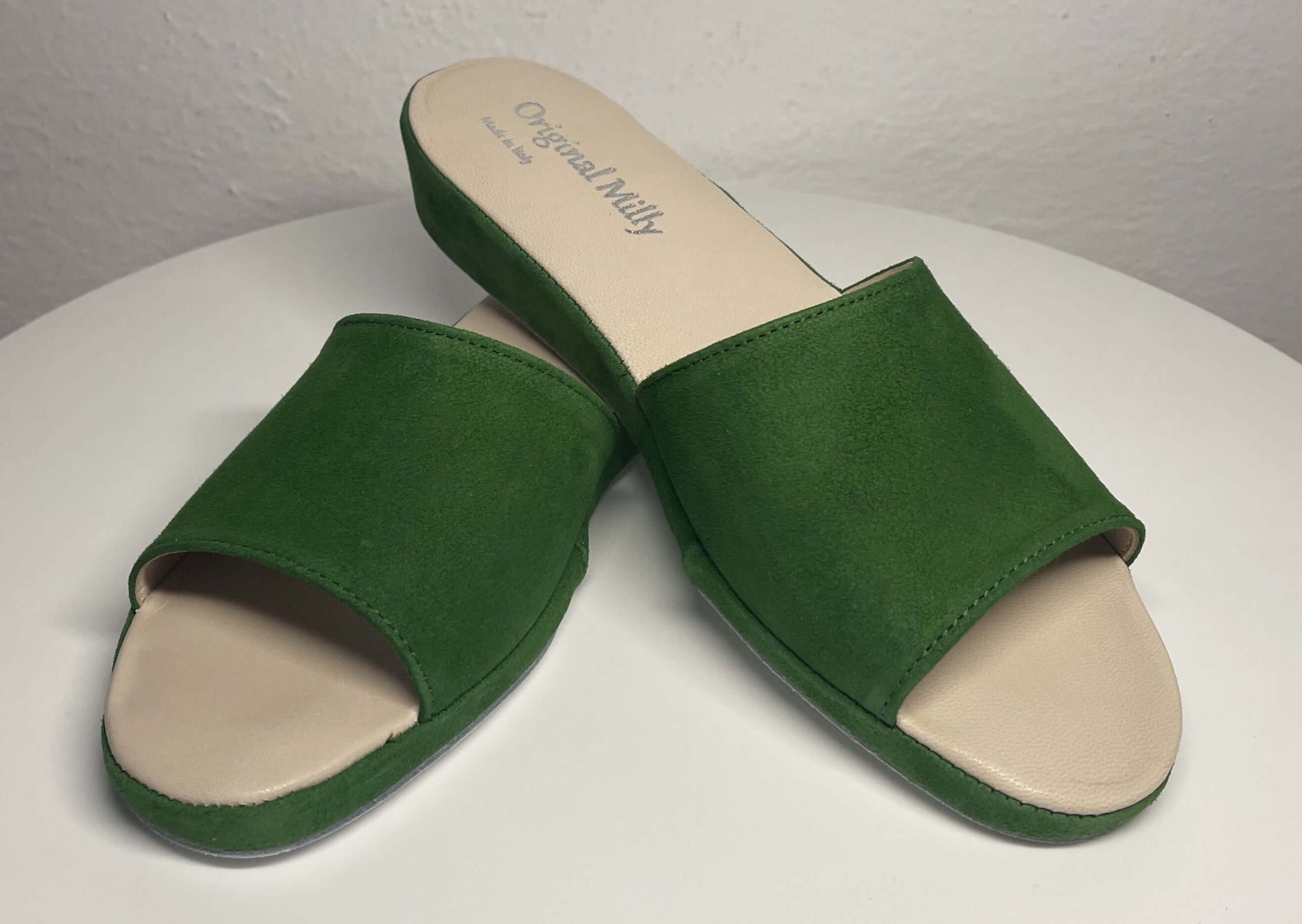 0203 Camoscio Verde Suola Bufalo Ciabatte da camera Donna Original Milly Made in Italy