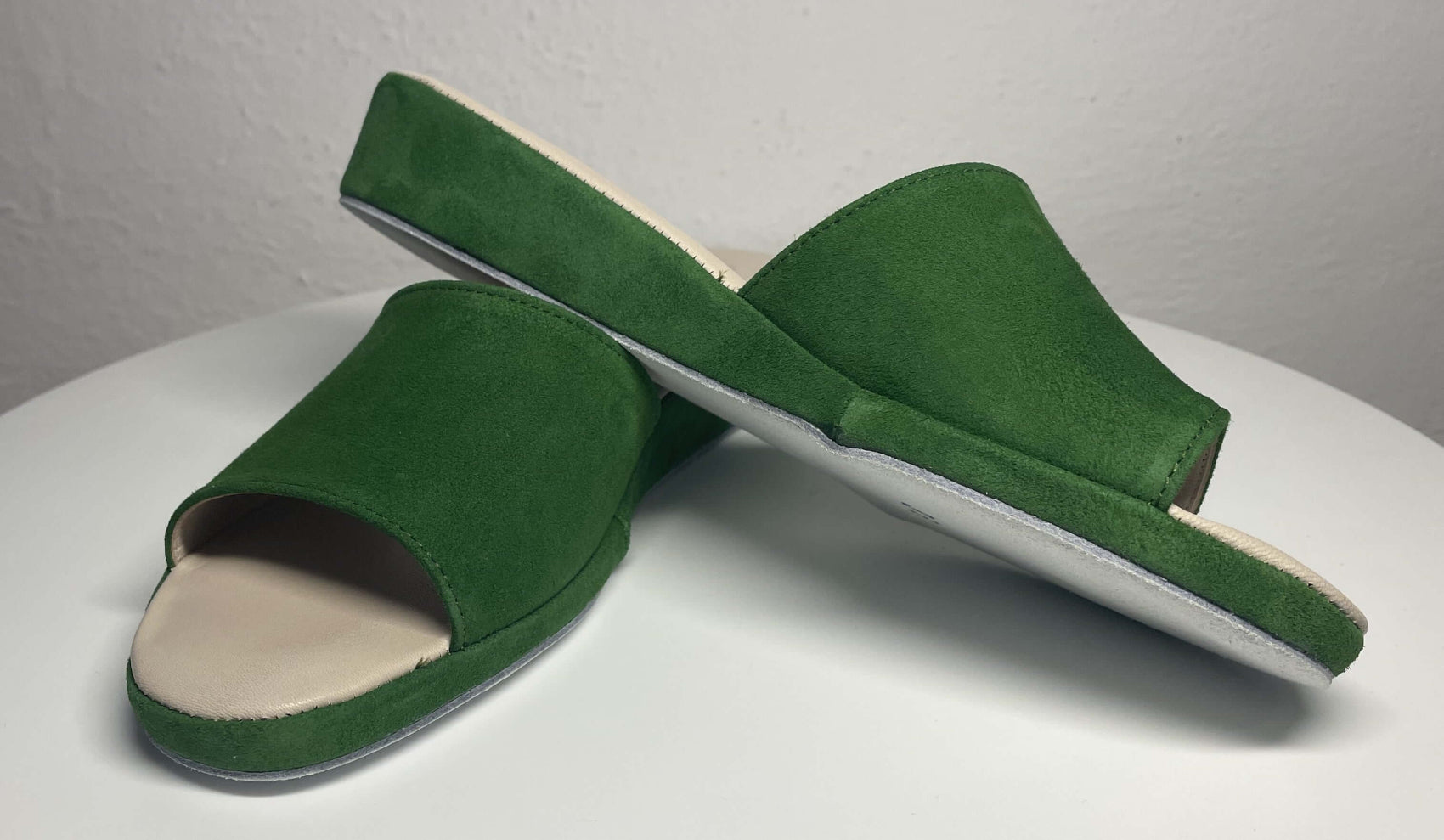 0203 Camoscio Verde Suola Bufalo Ciabatte da camera Donna Original Milly Made in Italy