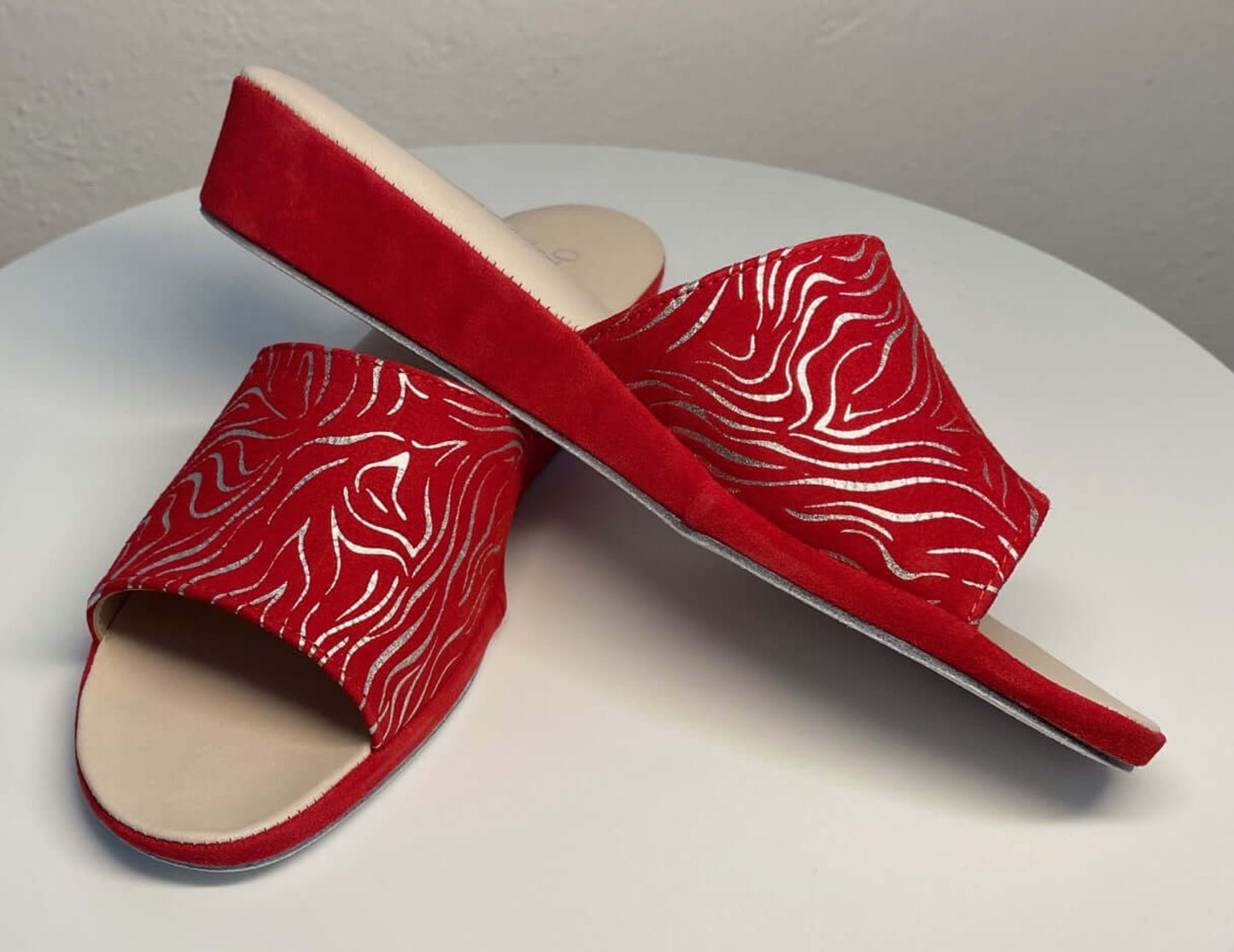 0203 Camoscio zebrato Rosso Suola Bufalo Ciabatte da camera Donna Original Milly Made in Italy