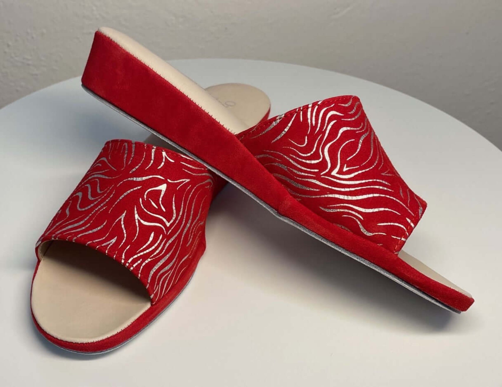 0203 Camoscio zebrato Rosso Suola Bufalo Ciabatte da camera Donna Original Milly Made in Italy