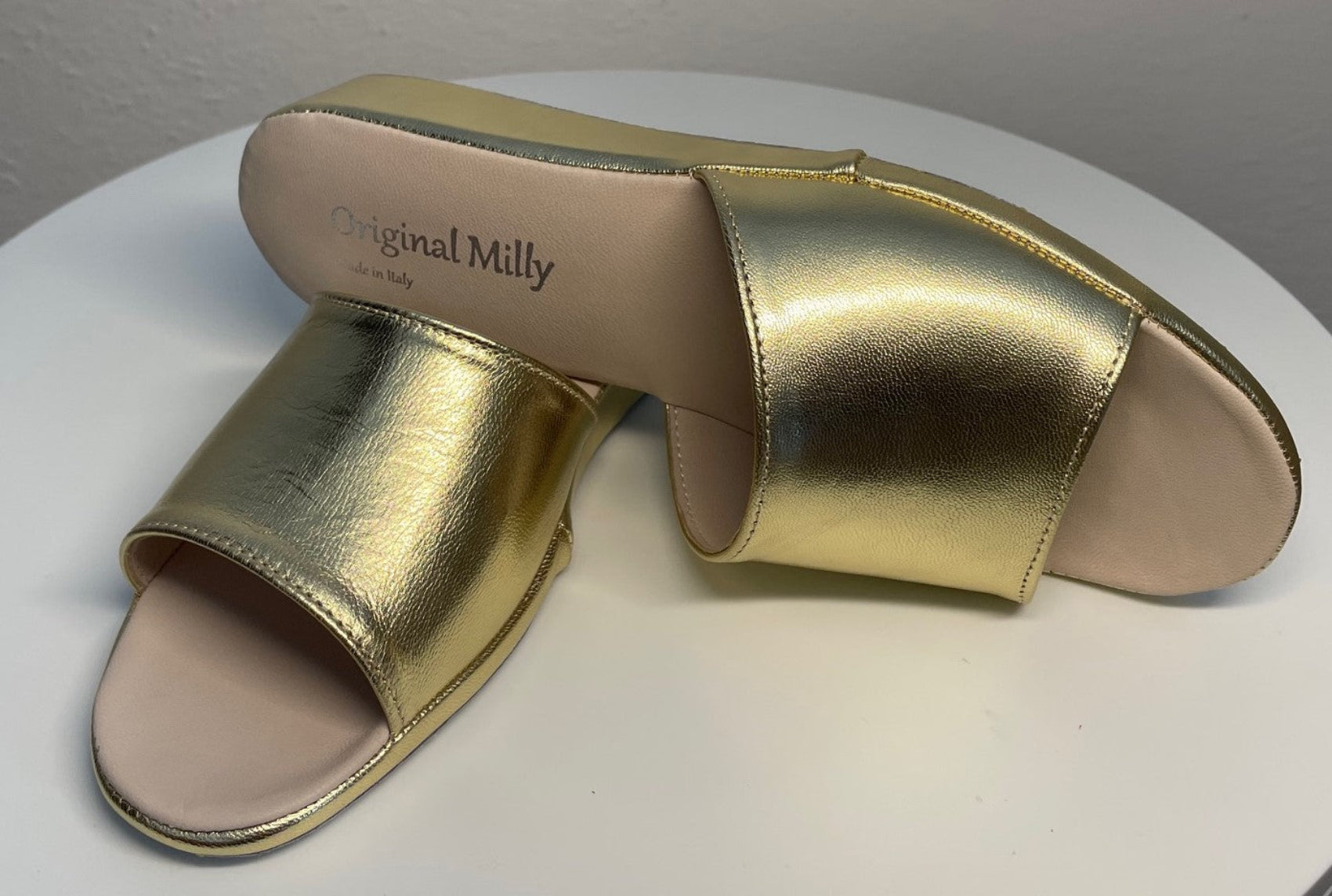 0203 Nappa Oro Suola Bufalo Ciabatte da camera Donna Original Milly Made in Italy