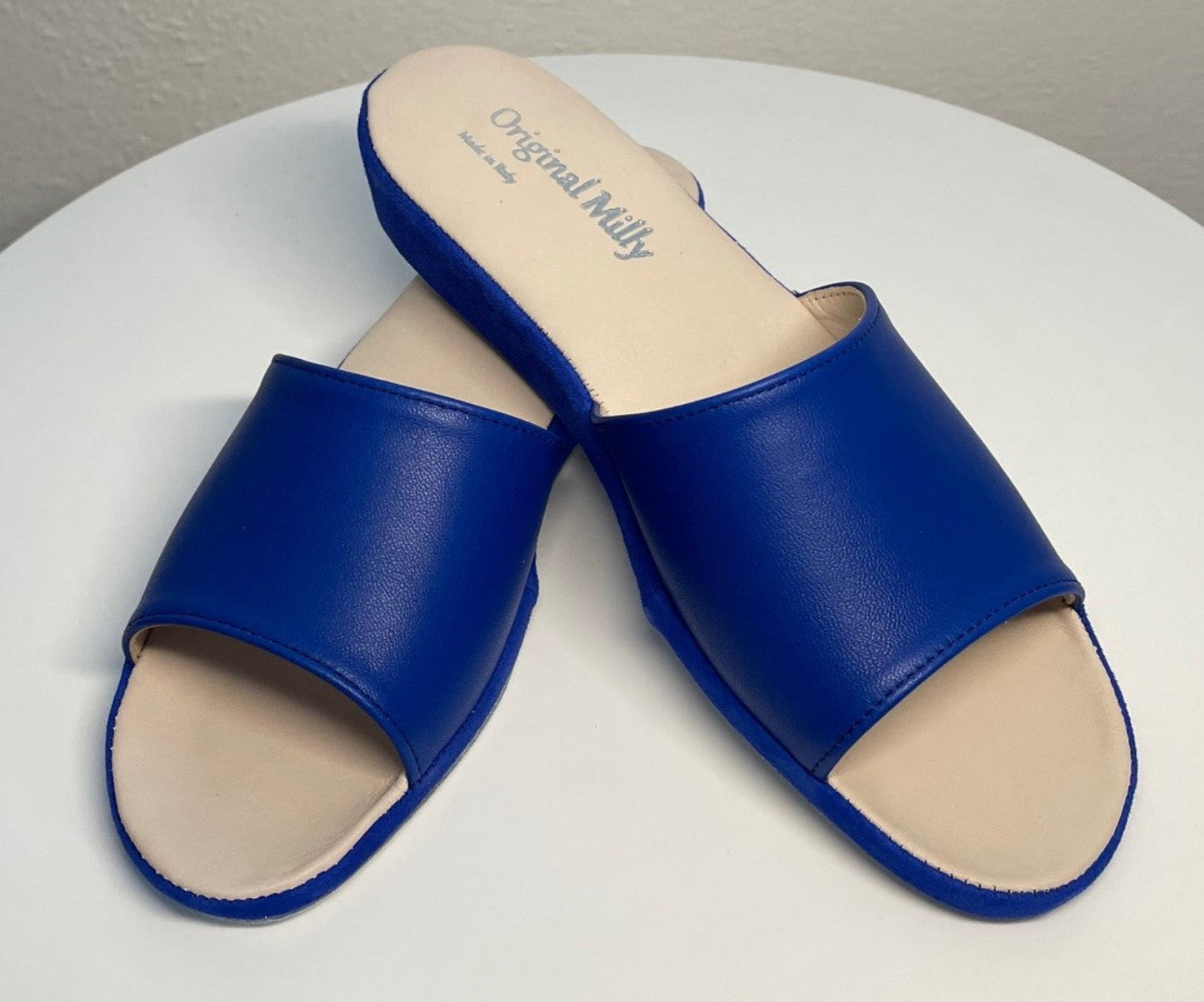 0203 Nappa e Camoscio Blu Suola Bufalo Ciabatte da camera Donna Original Milly Made in Italy