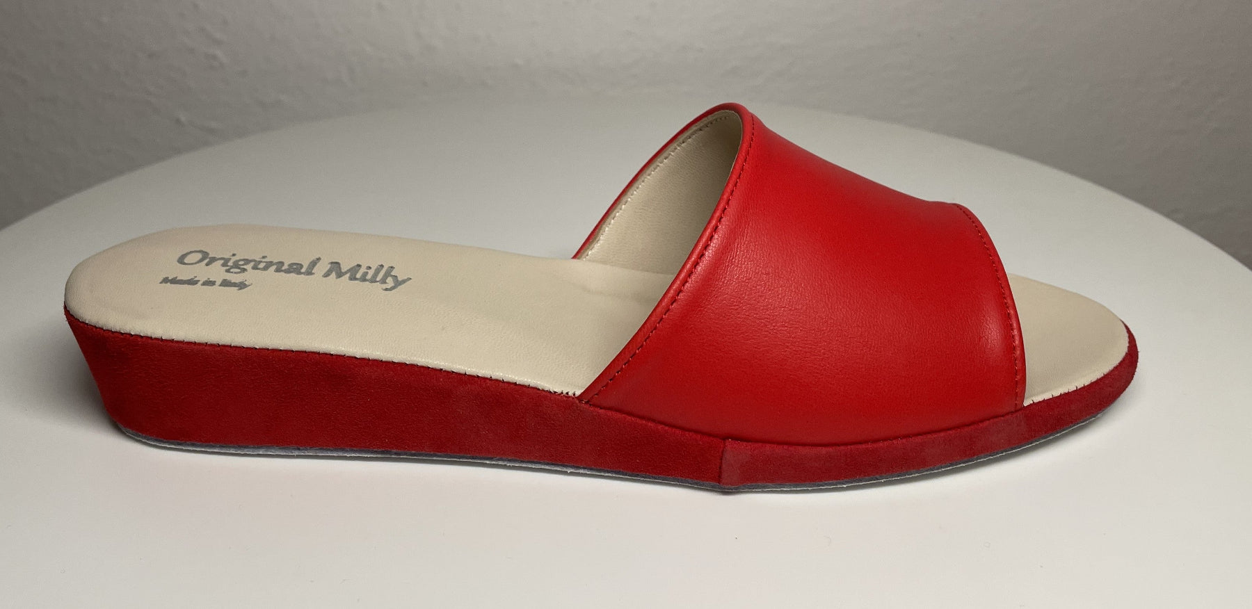 0203 Nappa e Camoscio Rosso Suola Bufalo Ciabatte da camera Donna Original Milly Made in Italy