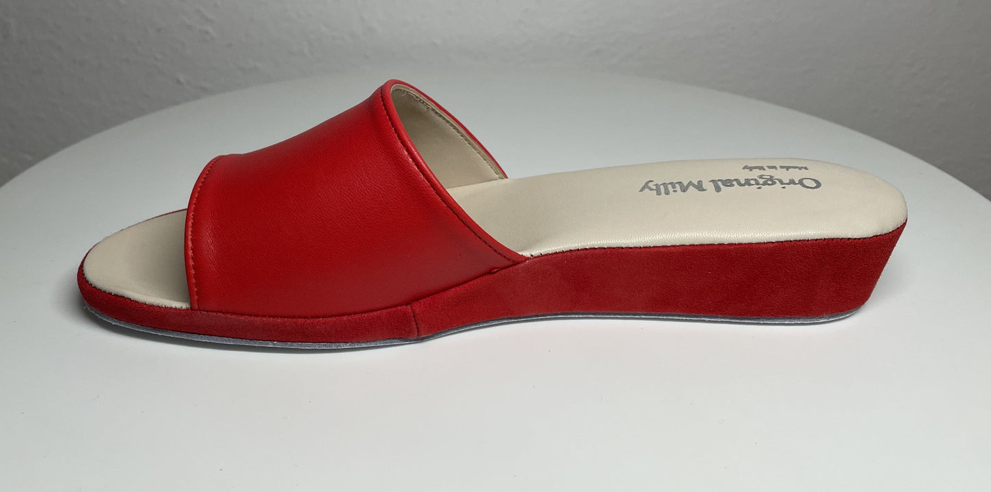 0203 Nappa e Camoscio Rosso Suola Bufalo Ciabatte da camera Donna Original Milly Made in Italy