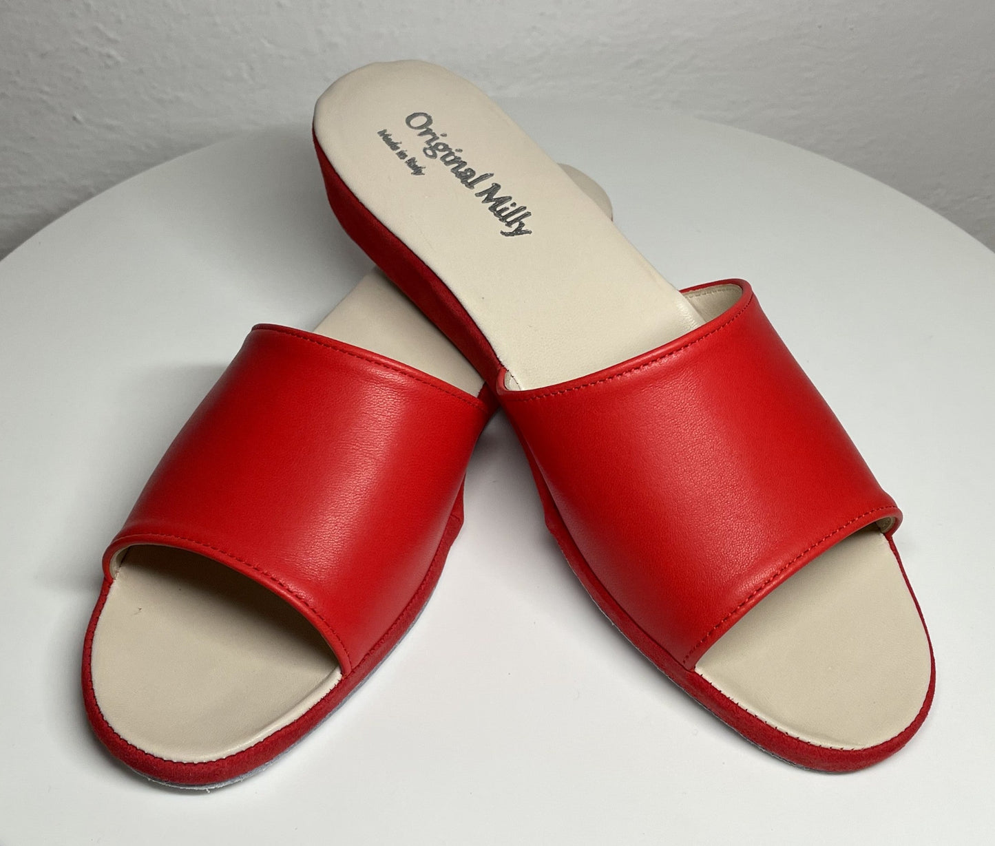 0203 Nappa e Camoscio Rosso Suola Bufalo Ciabatte da camera Donna Original Milly Made in Italy