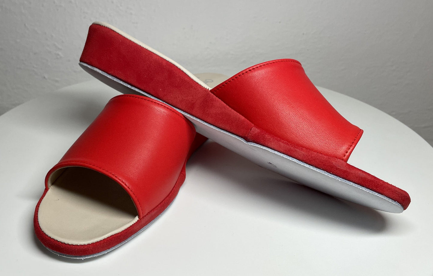 0203 Nappa e Camoscio Rosso Suola Bufalo Ciabatte da camera Donna Original Milly Made in Italy