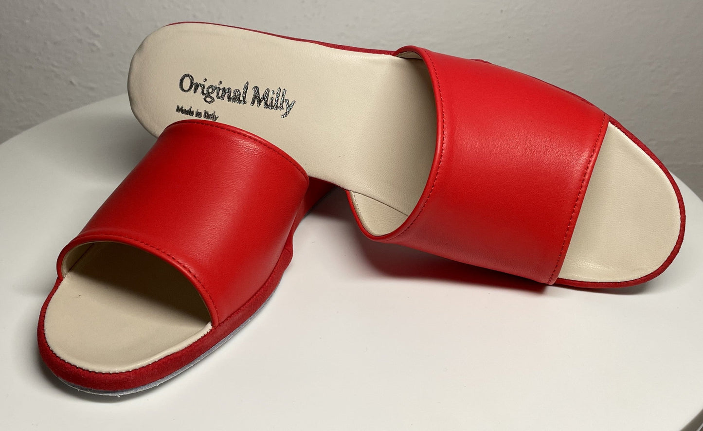 0203 Nappa e Camoscio Rosso Suola Bufalo Ciabatte da camera Donna Original Milly Made in Italy