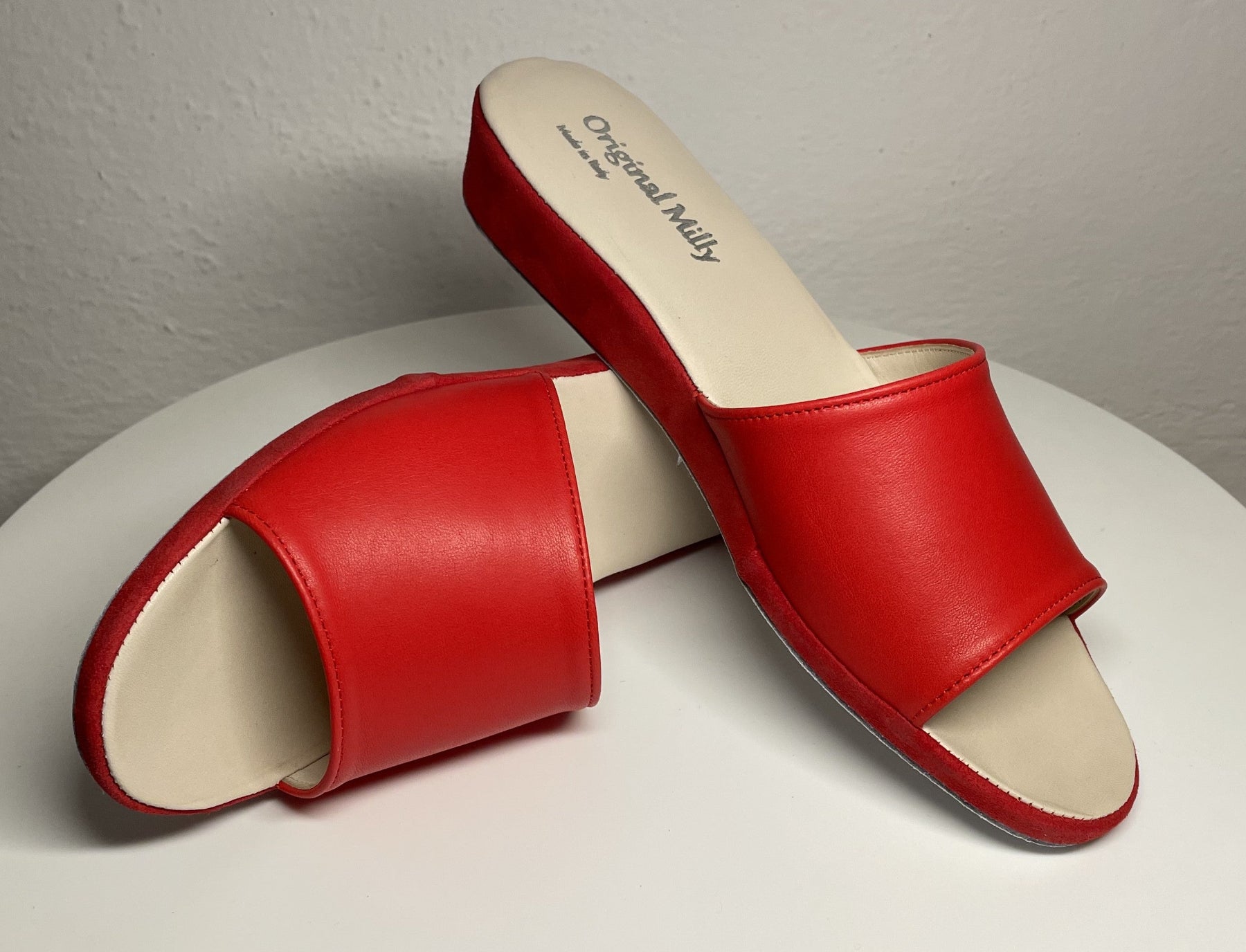 0203 Nappa e Camoscio Rosso Suola Bufalo Ciabatte da camera Donna Original Milly Made in Italy