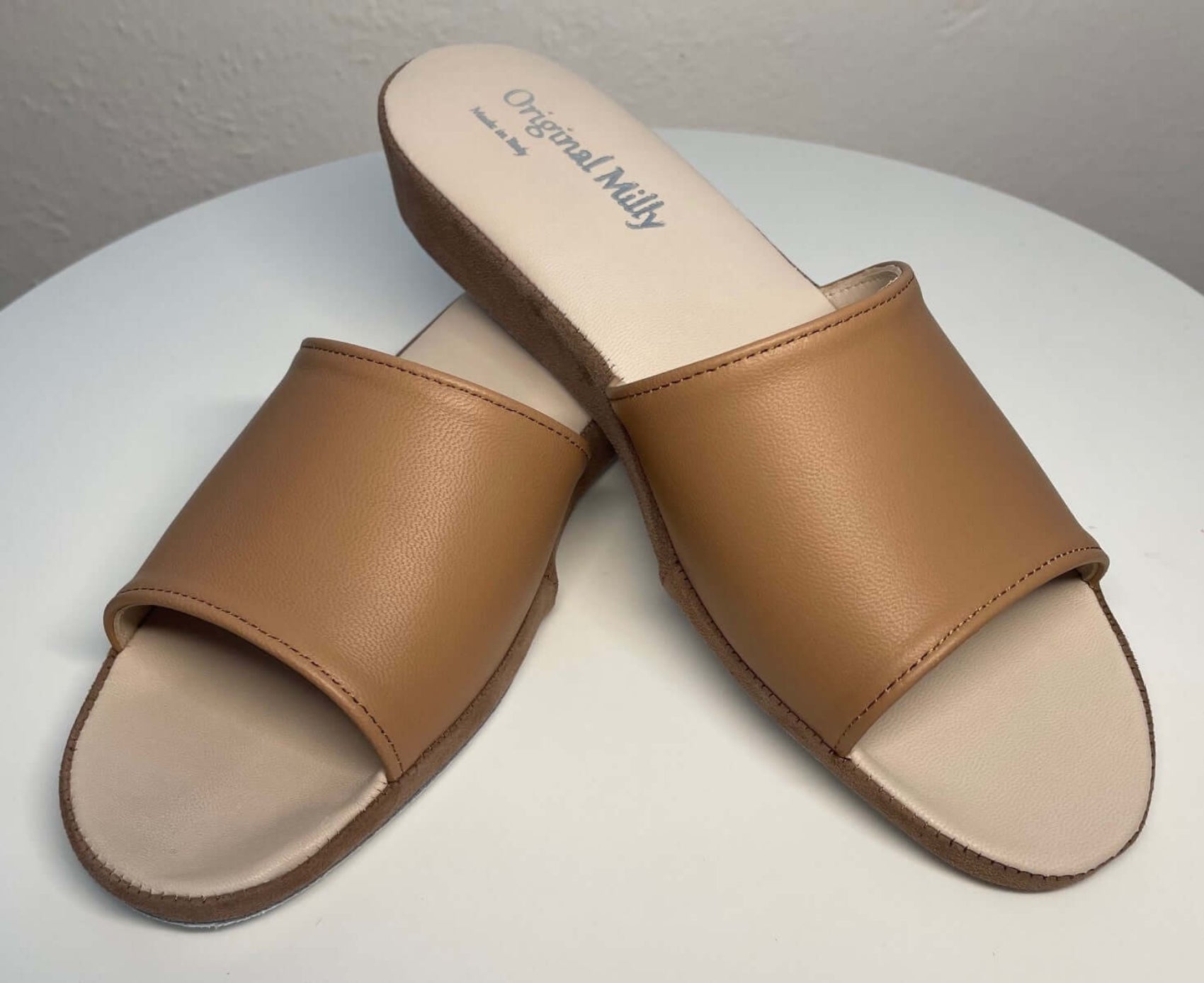 0203 Nappa e Camoscio Taupe Suola Bufalo Ciabatte da camera Donna Original Milly Made in Italy