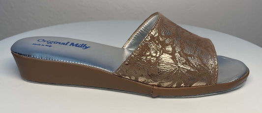 0204 Camoscio Taupe a fiori Suola Bufalo Ciabatte da camera Donna Original Milly Made in Italy