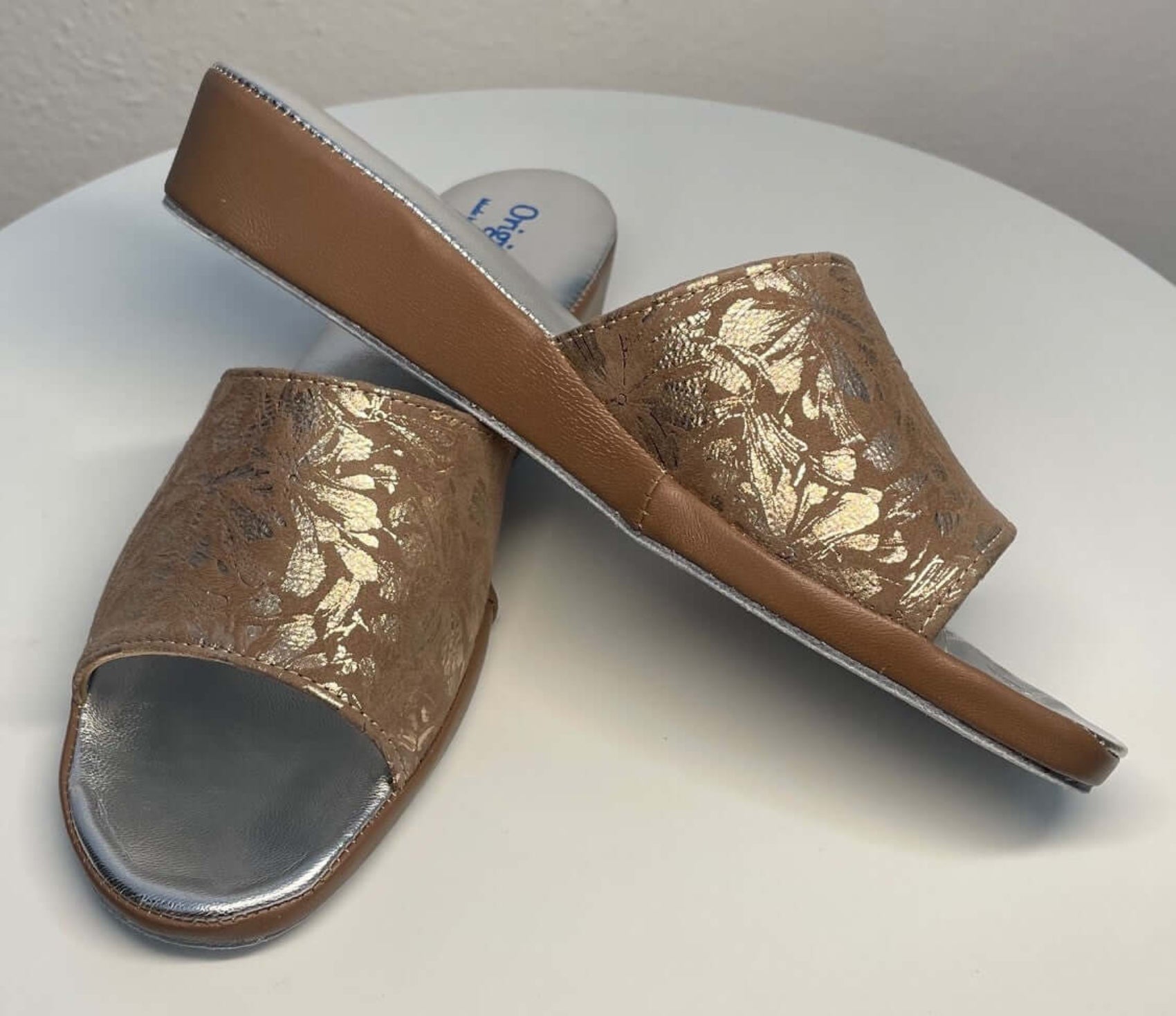 0204 Camoscio Taupe a fiori Suola Bufalo Ciabatte da camera Donna Original Milly Made in Italy