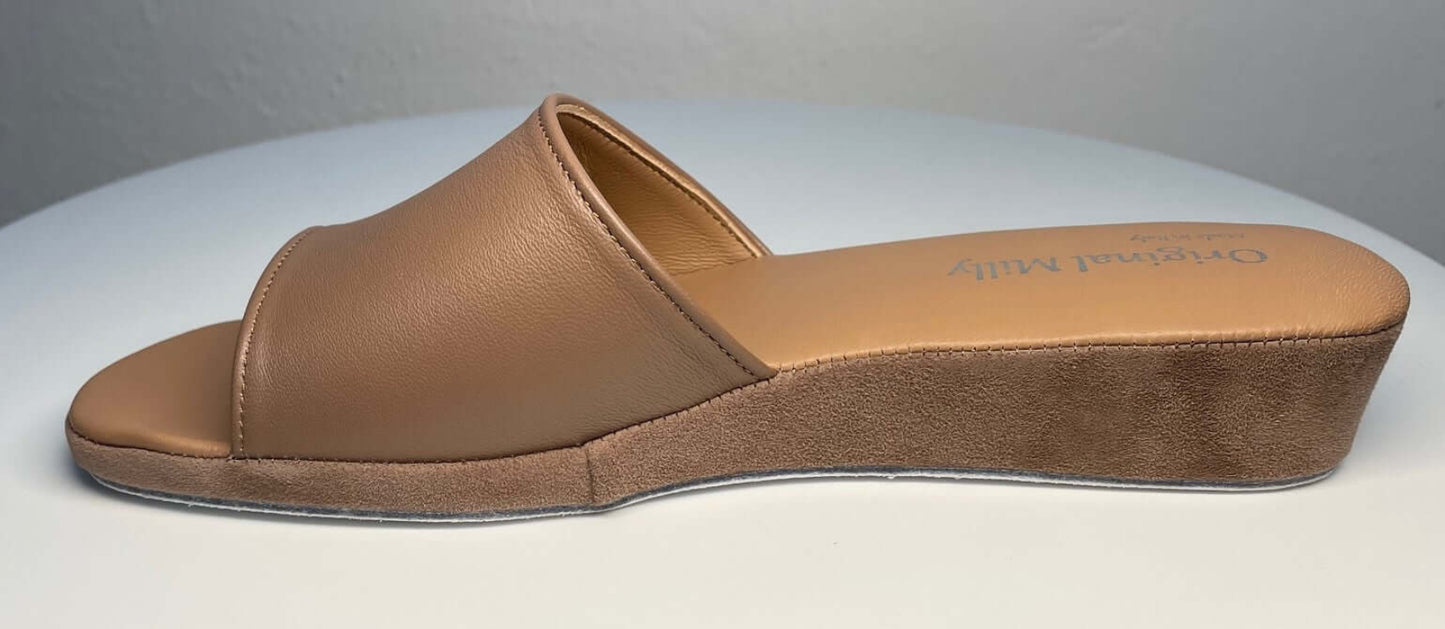 0205 Nappa e Camoscio Taupe Suola Bufalo Ciabatte da camera Donna Original Milly Made in Italy