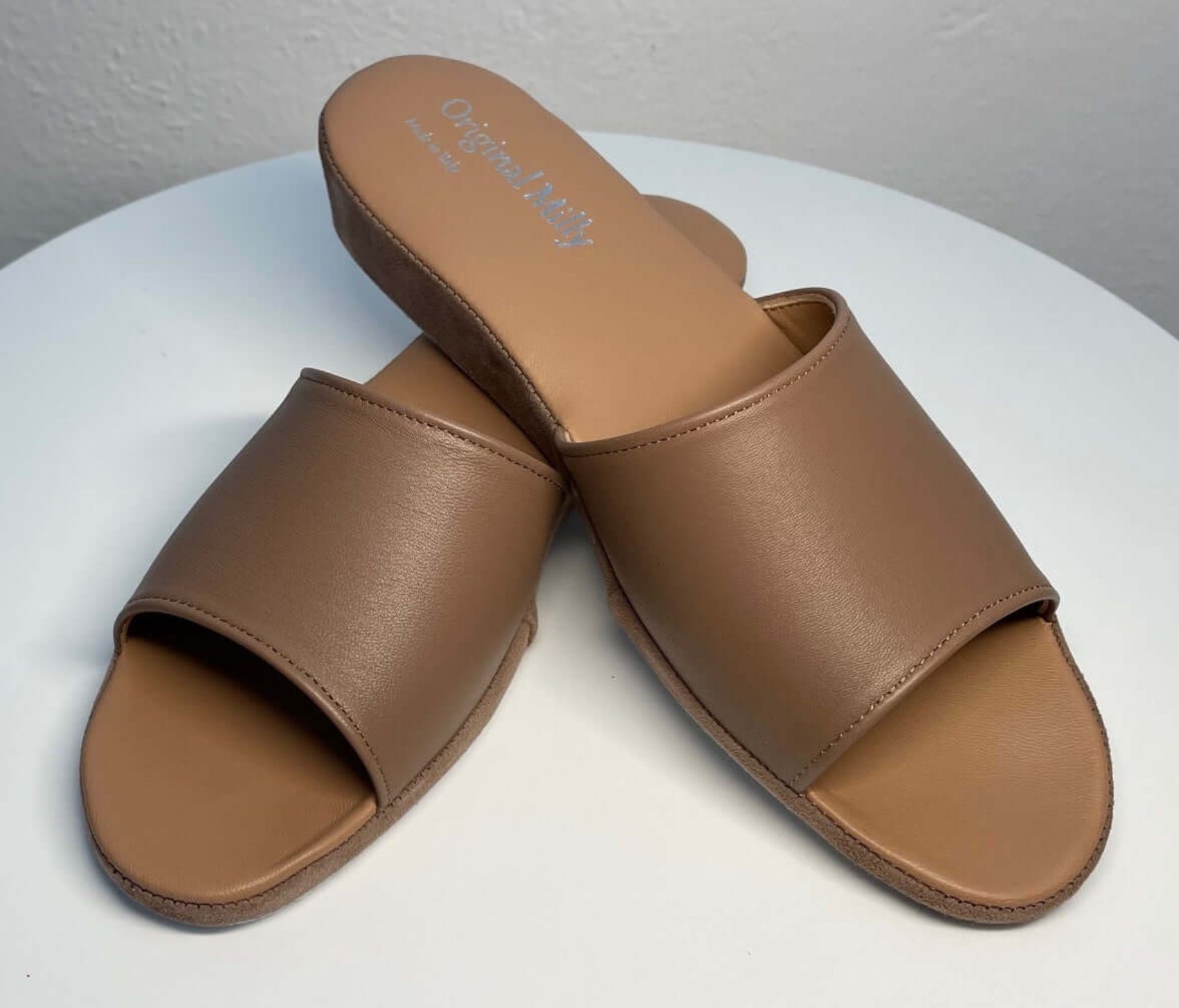 0205 Nappa e Camoscio Taupe Suola Bufalo Ciabatte da camera Donna Original Milly Made in Italy