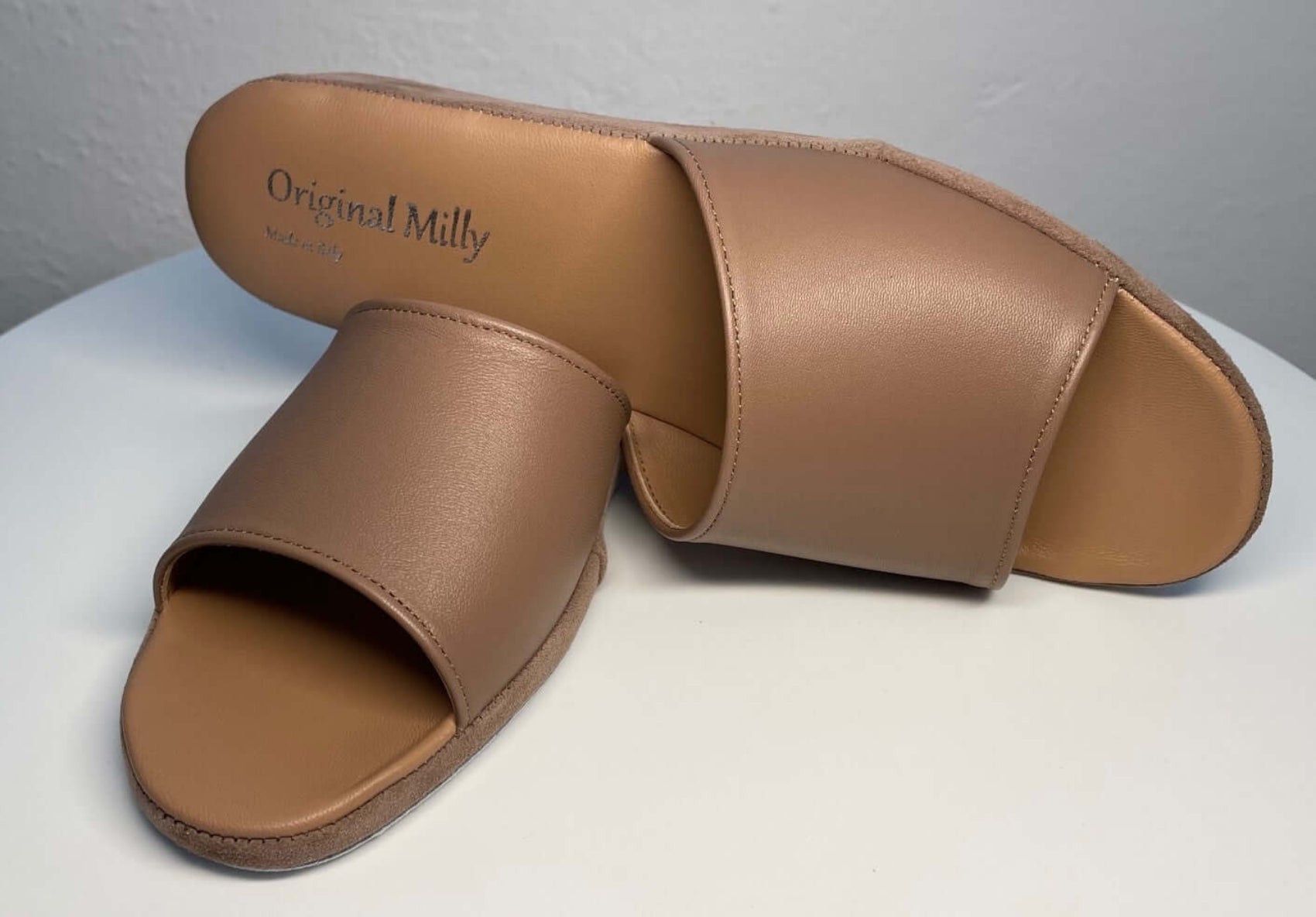 0205 Nappa e Camoscio Taupe Suola Bufalo Ciabatte da camera Donna Original Milly Made in Italy