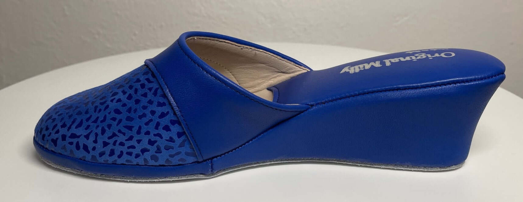 0350 Camoscio Blu Suola Bufalo Ciabatte da camera Donna Original Milly Made in Italy